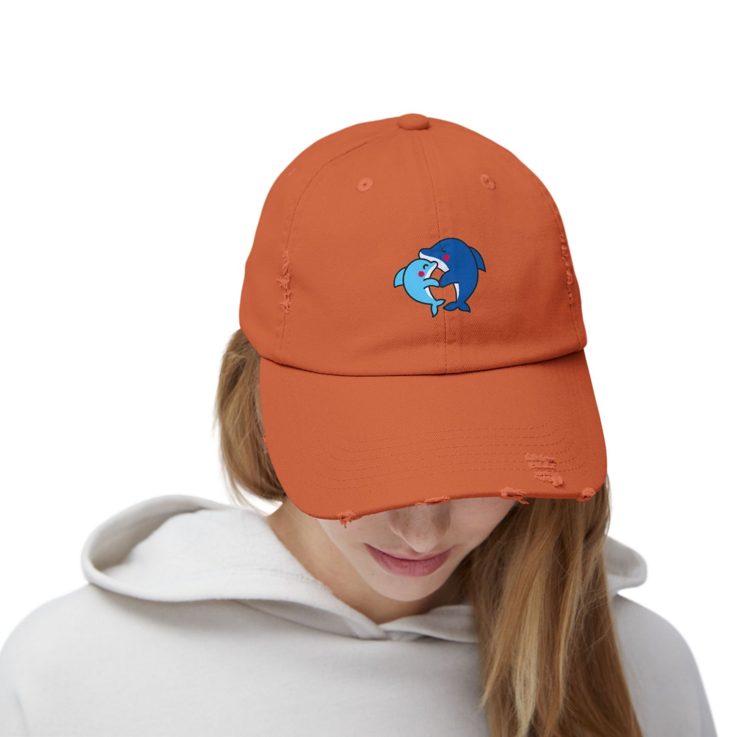 Dolphin Couple Vintage Distressed Dad Hat Unisex Adjustable Cotton Twill Baseball Cap for Casual Everyday Wear