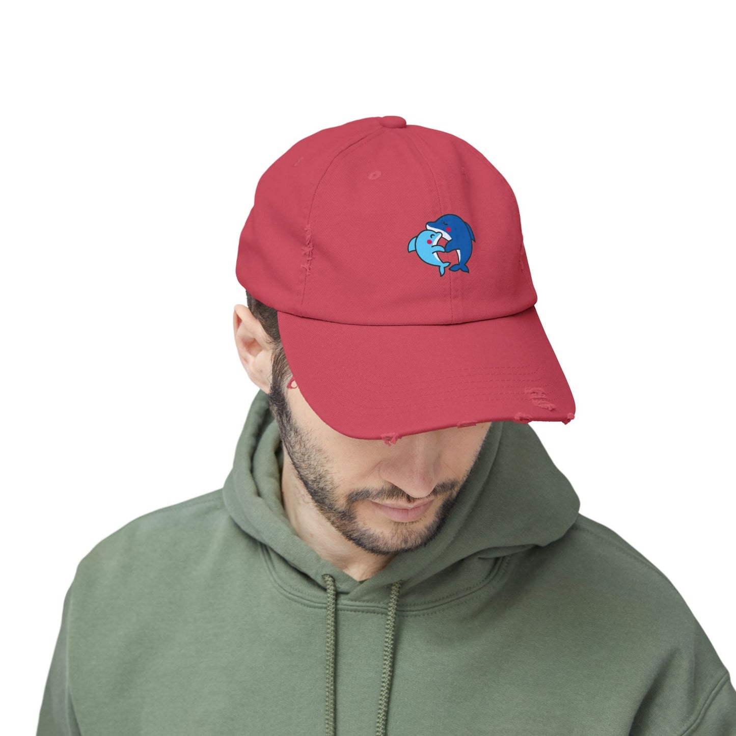 Dolphin Couple Vintage Distressed Dad Hat Unisex Adjustable Cotton Twill Baseball Cap for Casual Everyday Wear