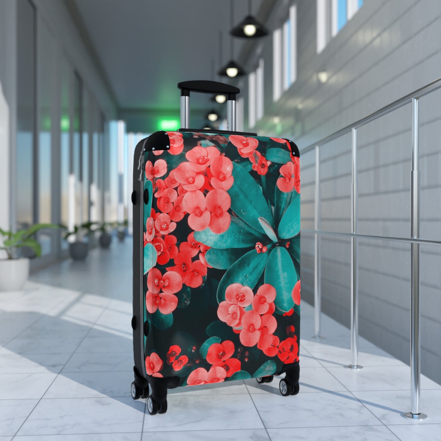 Nature Flowers Floral Green and Red Art Carry-On Suitcase - Stylish Luggage for Travelers