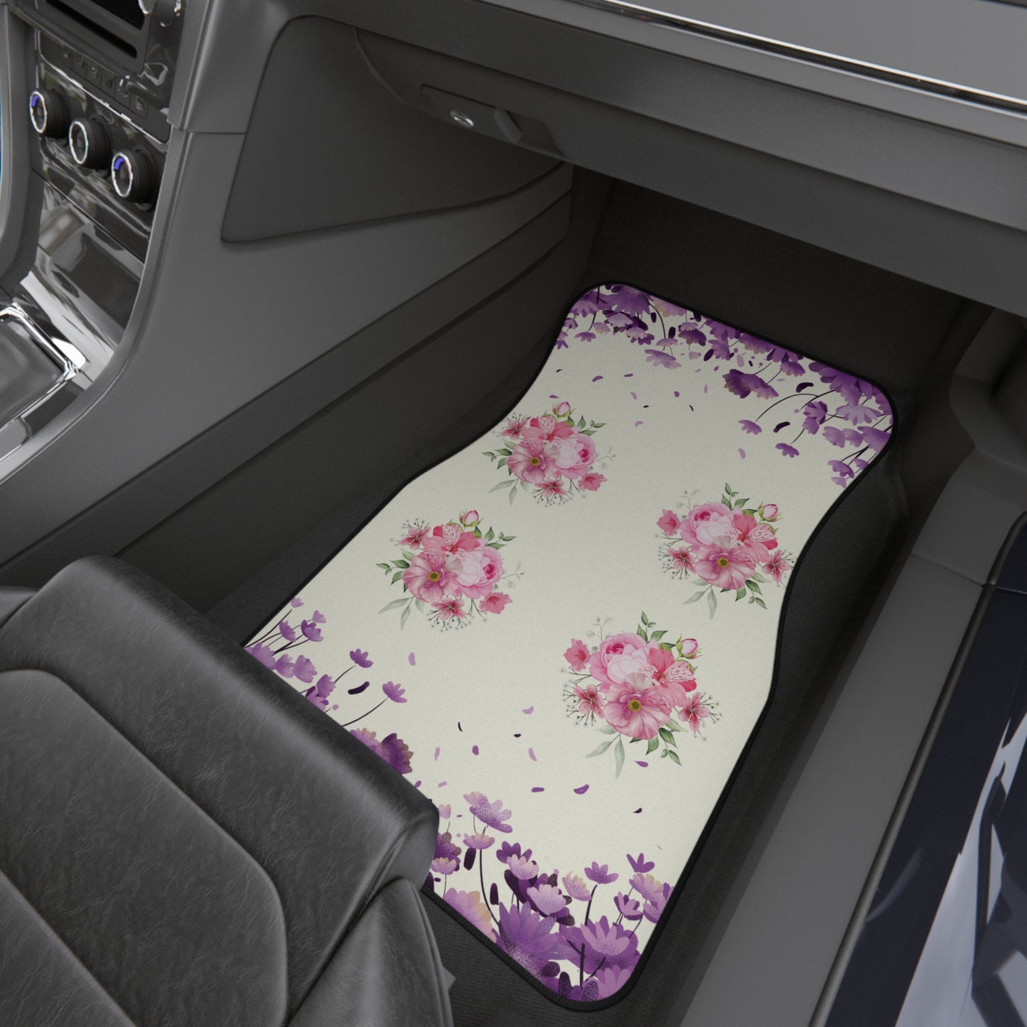 Flowers Purple Flowers Car Floor Mats – 2-Piece Front Set, Durable & Stylish, Universal Fit