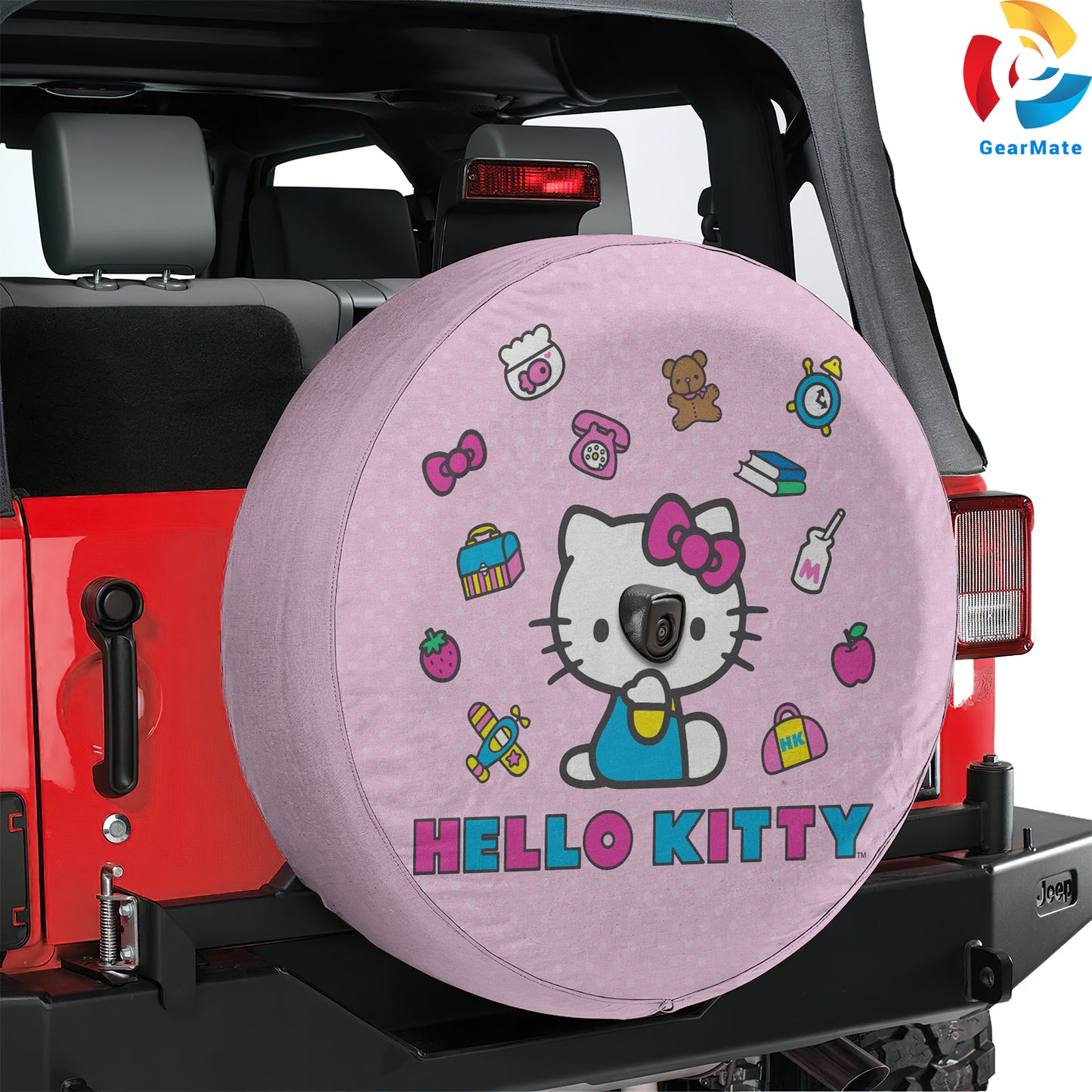 Hello Kitty Pink Background Spare Tire Cover – Premium Waterproof UV Resistant Protector