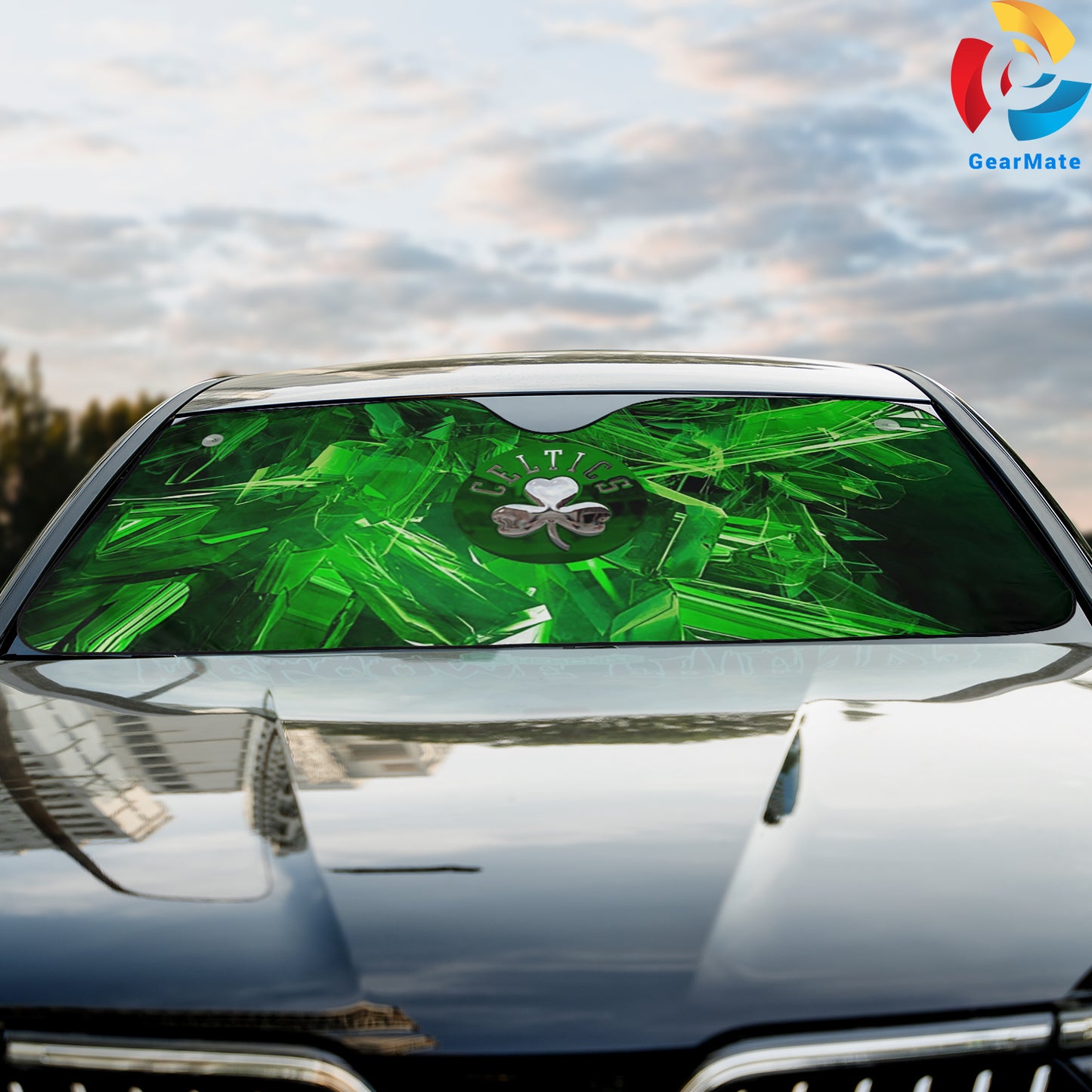 Boston Celtics Team Green Krytonite Reflective Car Sunshade – Premium Heat & UV Protection, Universal Fit