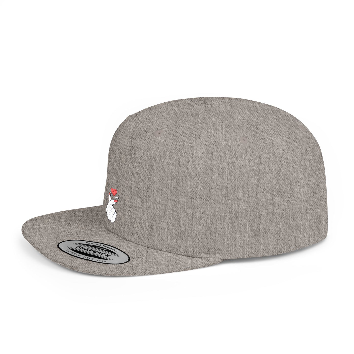 Icons Embroidered Heart Hand Gesture Flat Bill Snapback – Lightweight, Custom Fit, Premium Quality