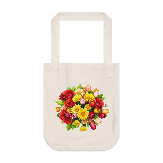 Flowers Circular Bouquet Floral Organic Canvas Tote Bag - Eco-Friendly Carryall for Everyday Use