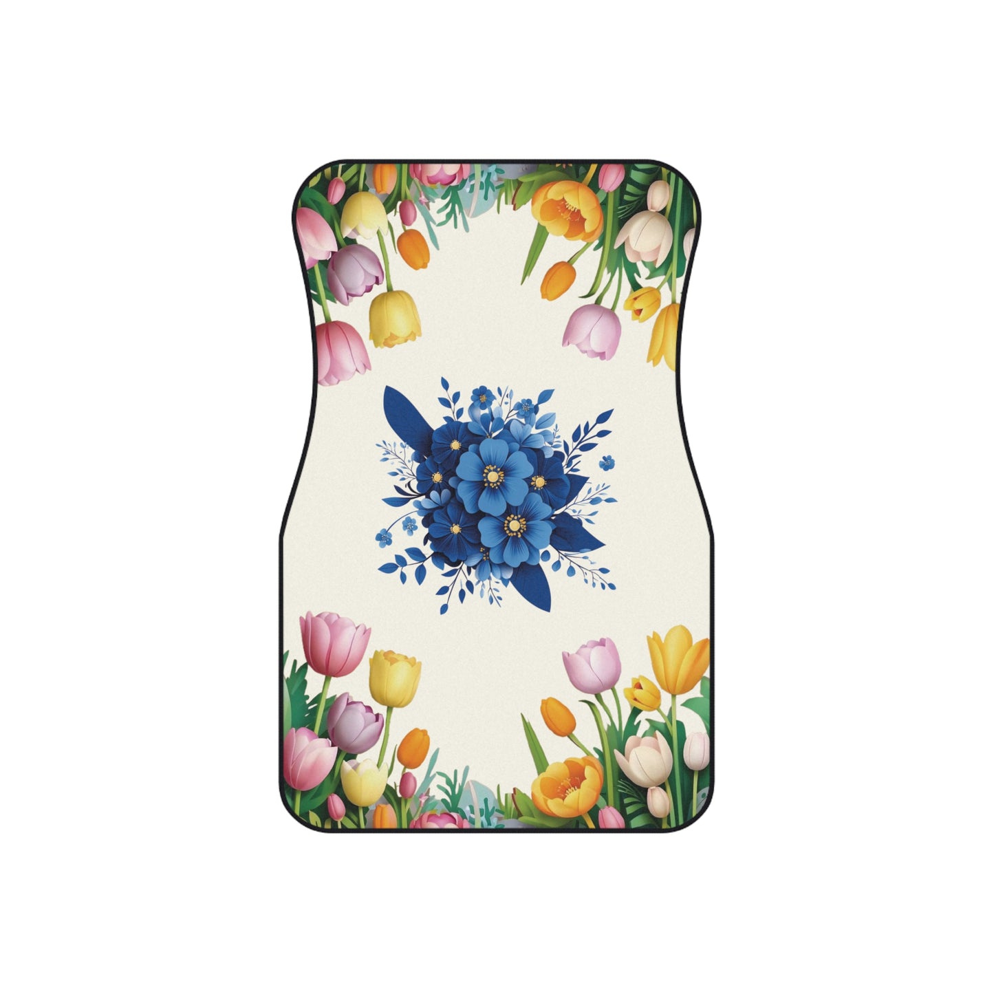 Flowers Blue Tulip Background Car Floor Mats – 2-Piece Front Set, Durable & Stylish, Universal Fit