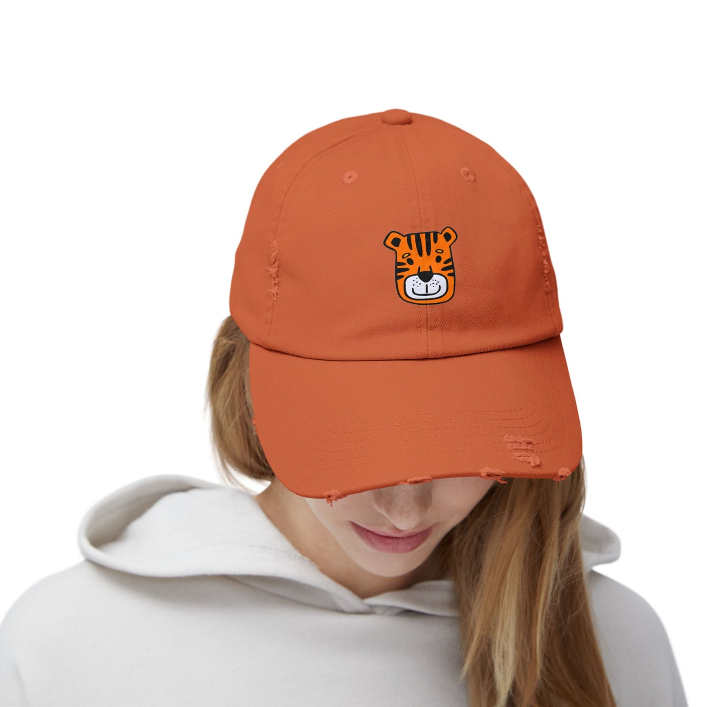 Tiger Orange Vintage Distressed Dad Hat Unisex Adjustable Cotton Twill Baseball Cap for Casual Everyday Wear