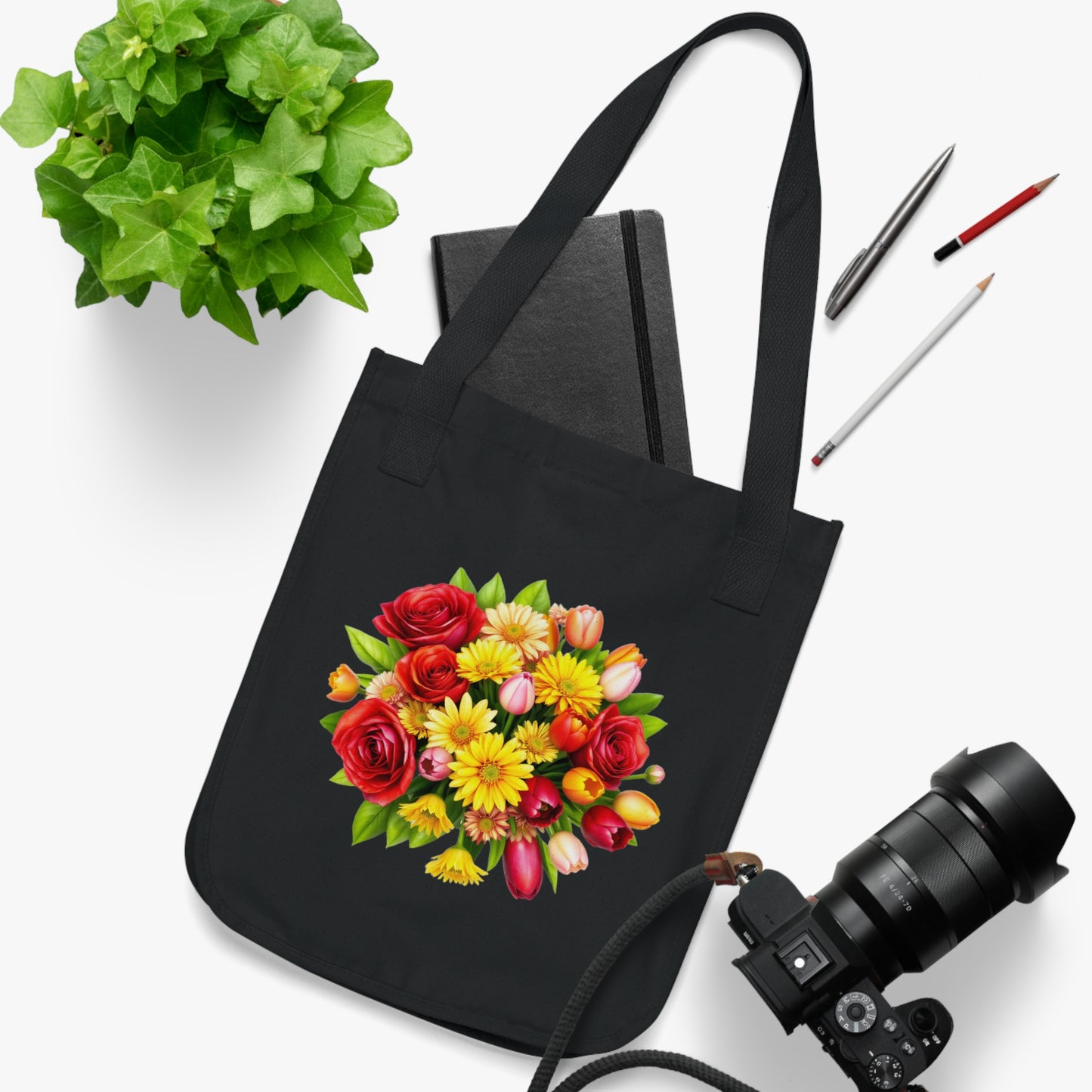 Flowers Circular Bouquet Floral Organic Canvas Tote Bag - Eco-Friendly Carryall for Everyday Use