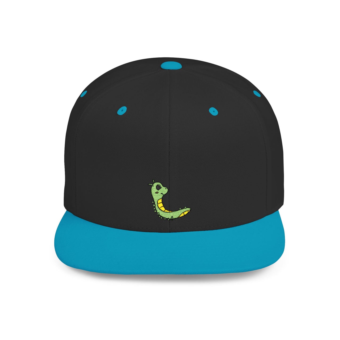 Icons Embroidered Cute Green Worm Flat Bill Snapback – Lightweight, Custom Fit, Premium Quality