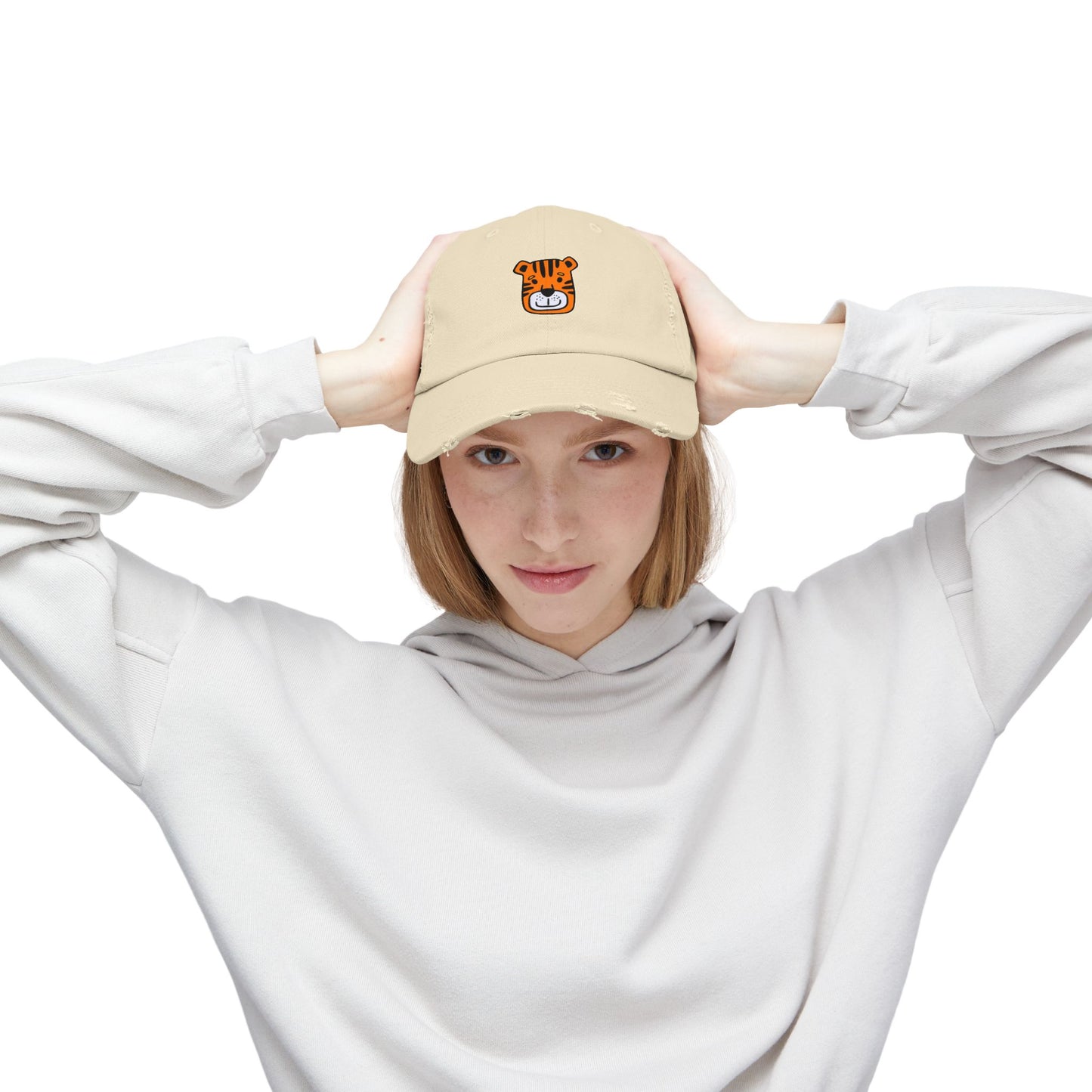 Tiger Orange Vintage Distressed Dad Hat Unisex Adjustable Cotton Twill Baseball Cap for Casual Everyday Wear