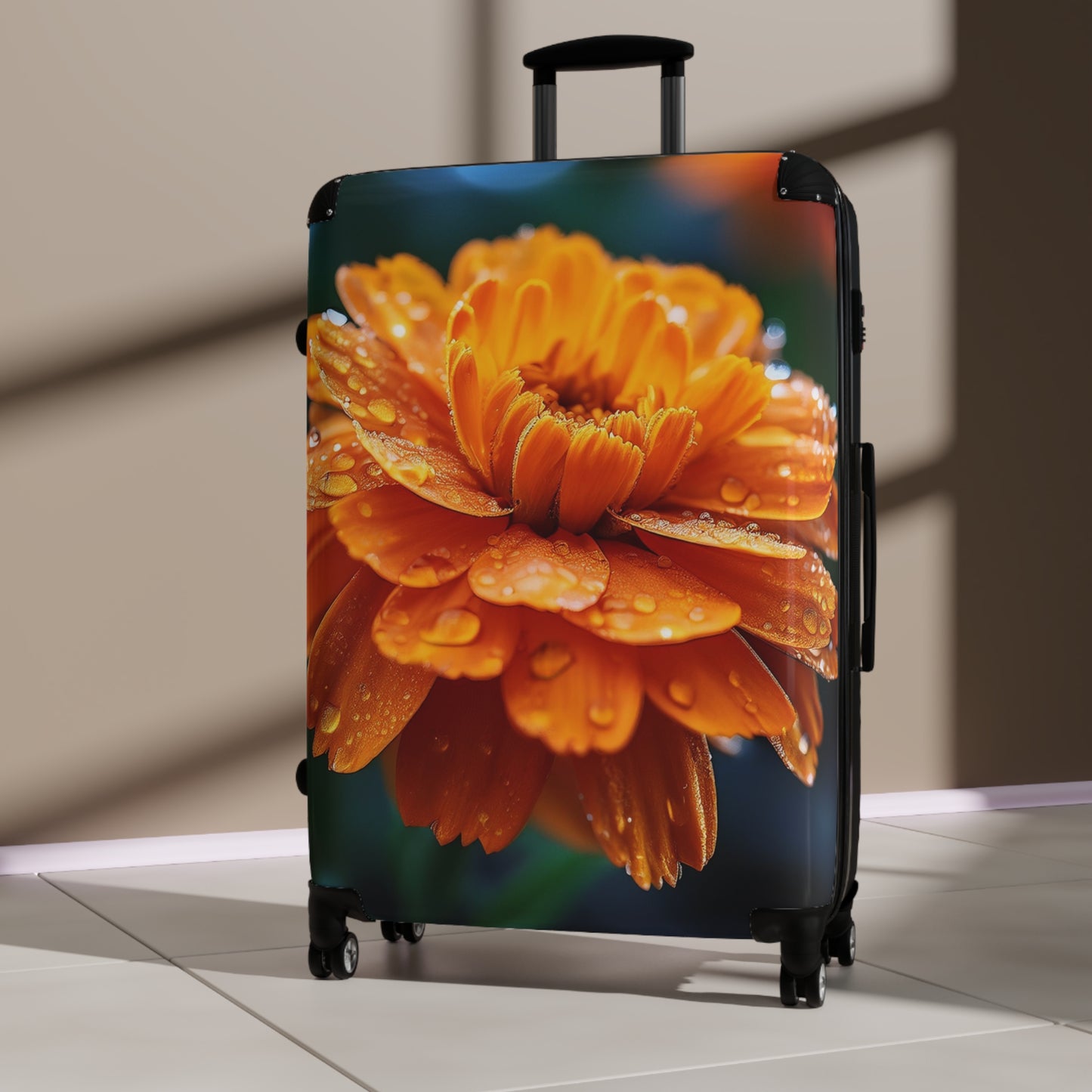 Nature Flowers Floral Orange Flower With Dew Drops Art Carry-On Suitcase - Stylish Luggage for Travelers