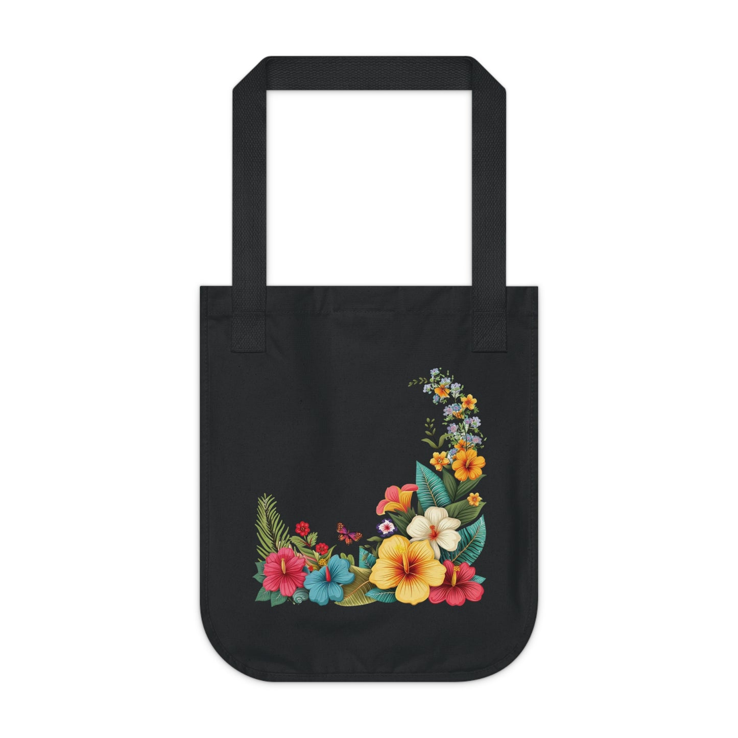 Flowers Cartoon Floral Organic Canvas Tote Bag – Eco-Friendly Shopping & Beach Accessory