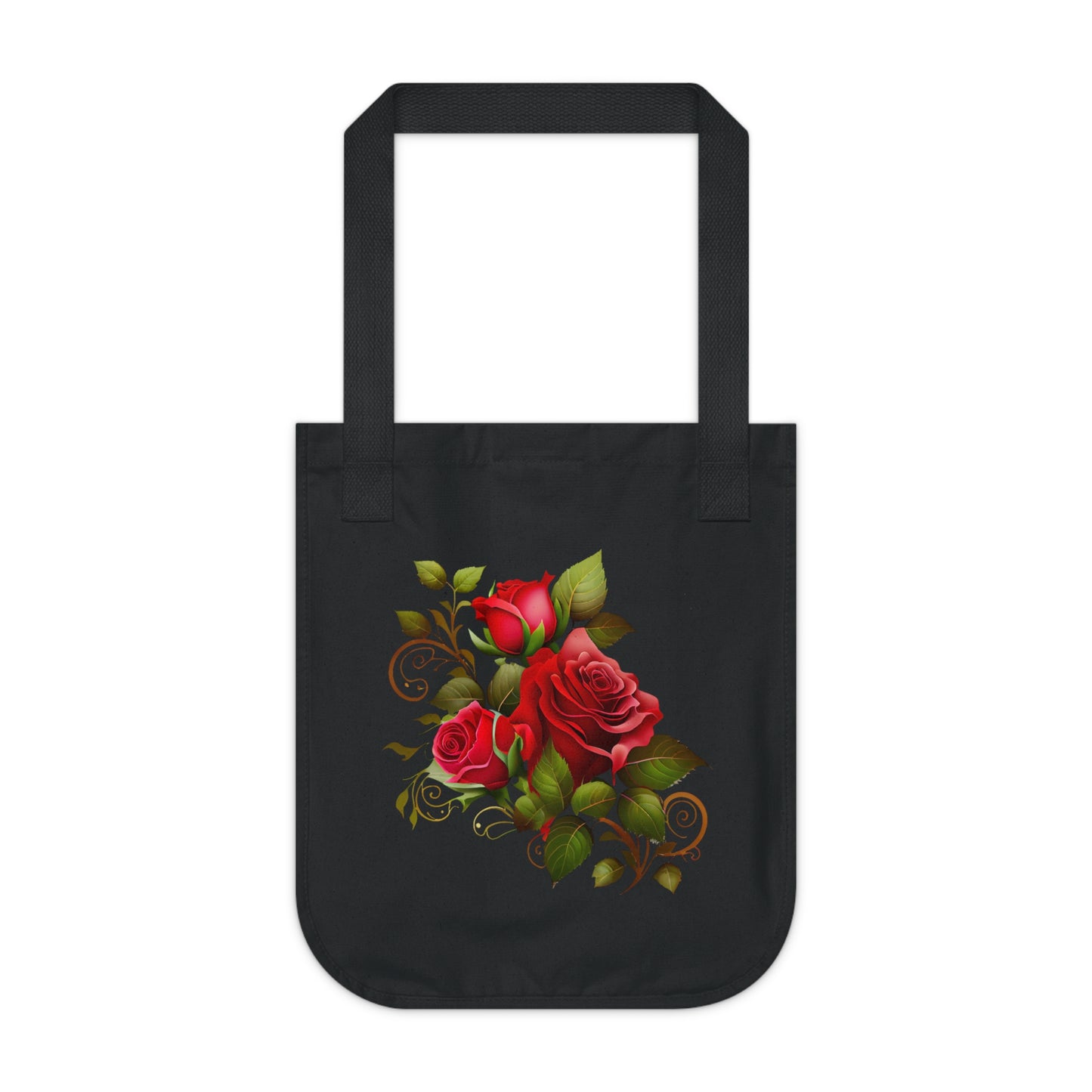 Flowers Roses With Swirls Floral Organic Canvas Tote Bag - Eco-Friendly Carryall for Everyday Use