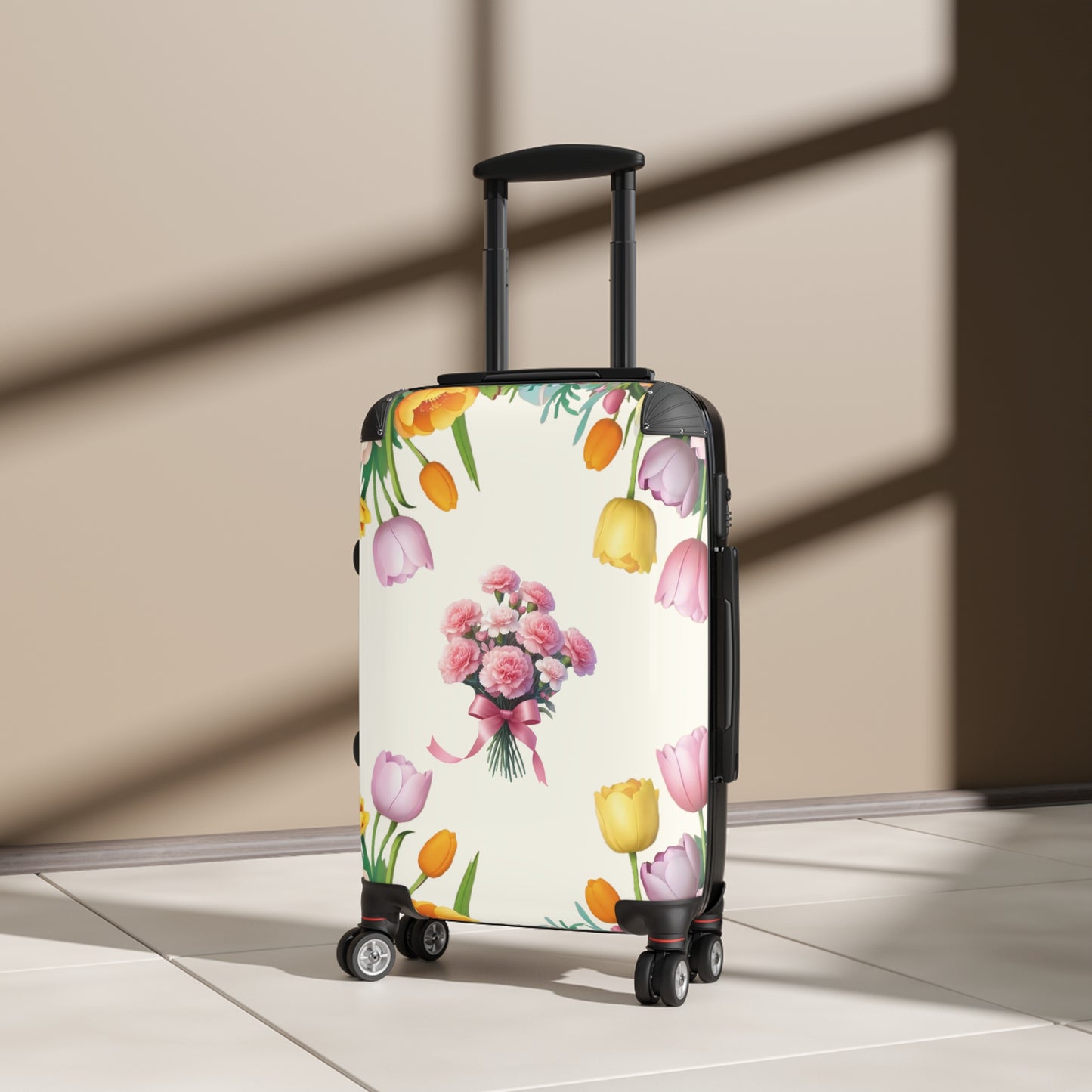 Nature Flowers Pink Rose Tulips Background Art Carry-On Suitcase - Stylish Luggage for Travelers