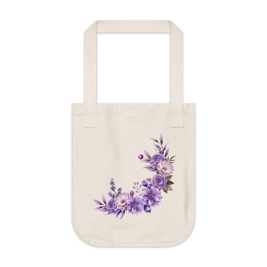 Flowers Purple Floral Organic Canvas Tote Bag - Eco-Friendly Carryall for Everyday Use