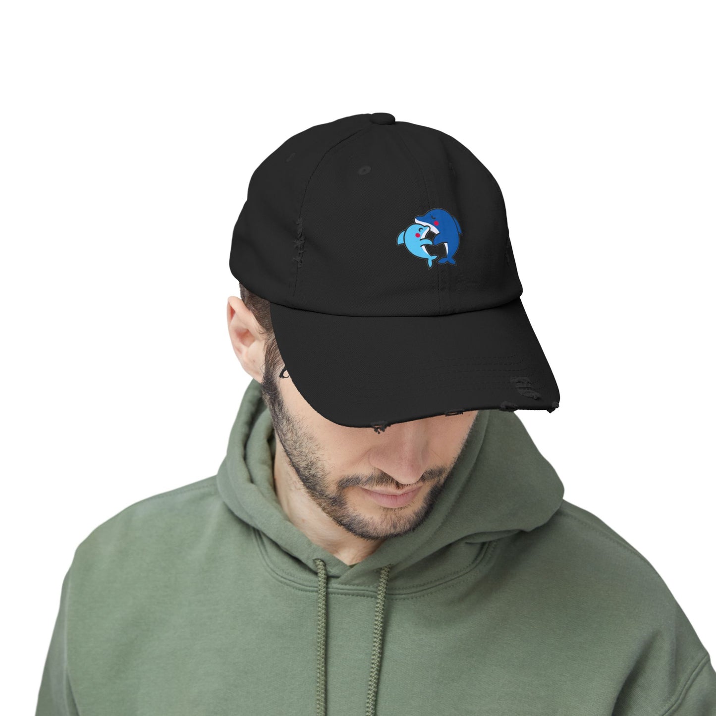 Dolphin Couple Vintage Distressed Dad Hat Unisex Adjustable Cotton Twill Baseball Cap for Casual Everyday Wear