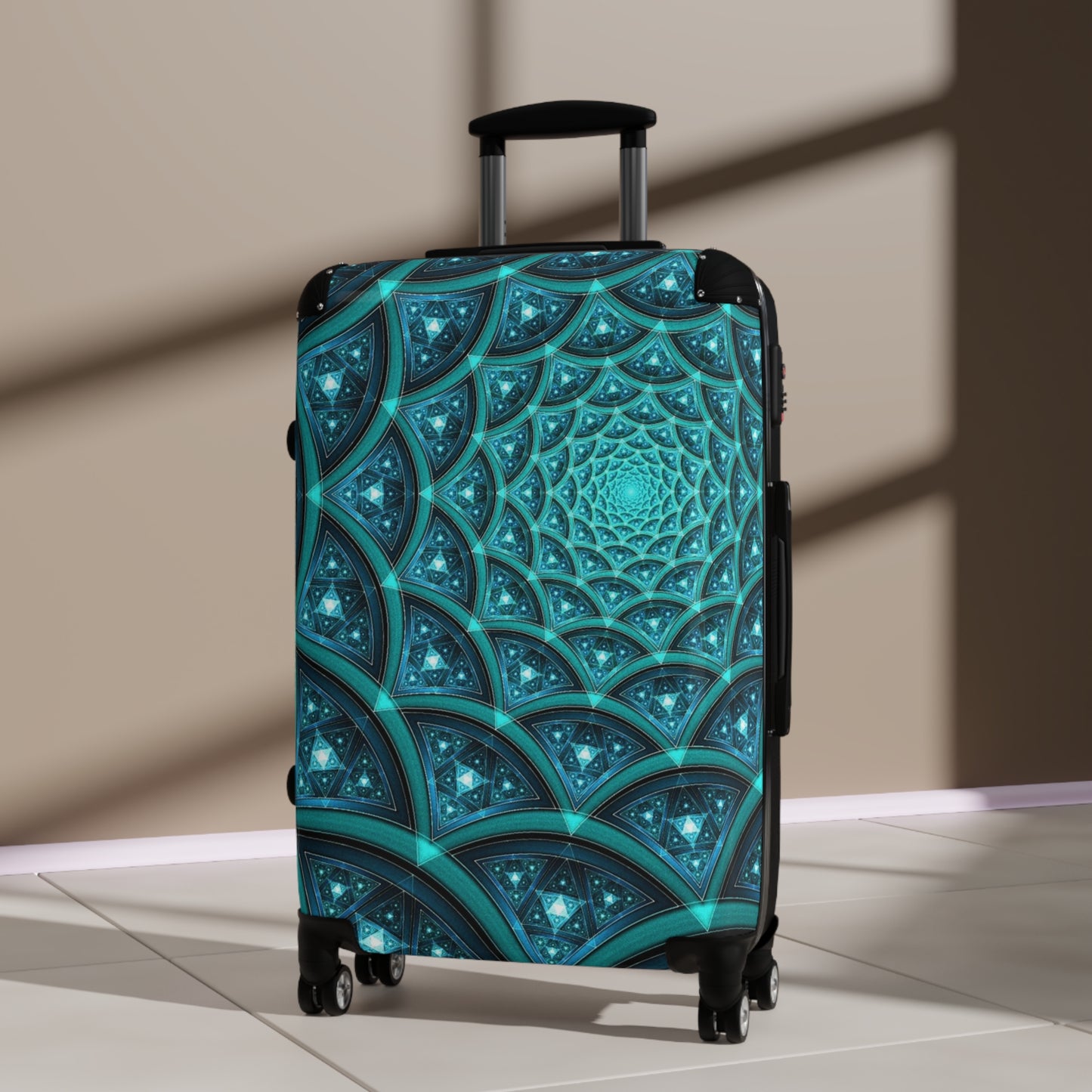 Abstract Fractal Teal Carry-On Suitcase - Stylish Luggage for Travelers