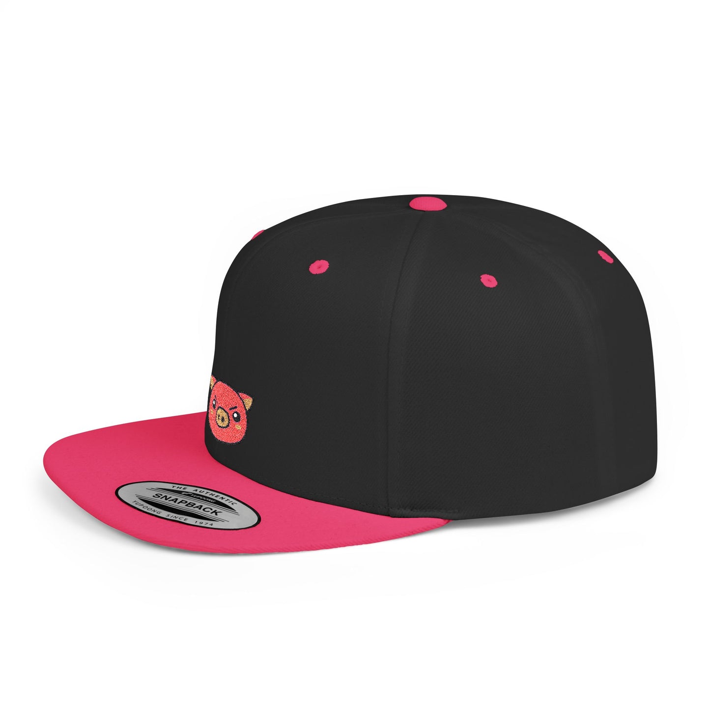 Icons Embroidered Pig Frowning Flat Bill Snapback – Lightweight, Custom Fit, Premium Quality