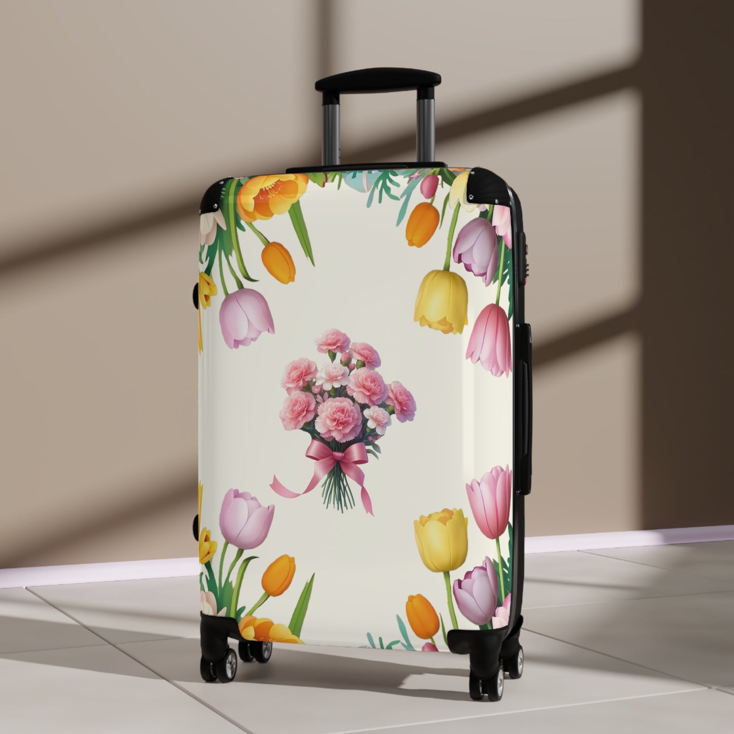Nature Flowers Pink Rose Tulips Background Art Carry-On Suitcase - Stylish Luggage for Travelers