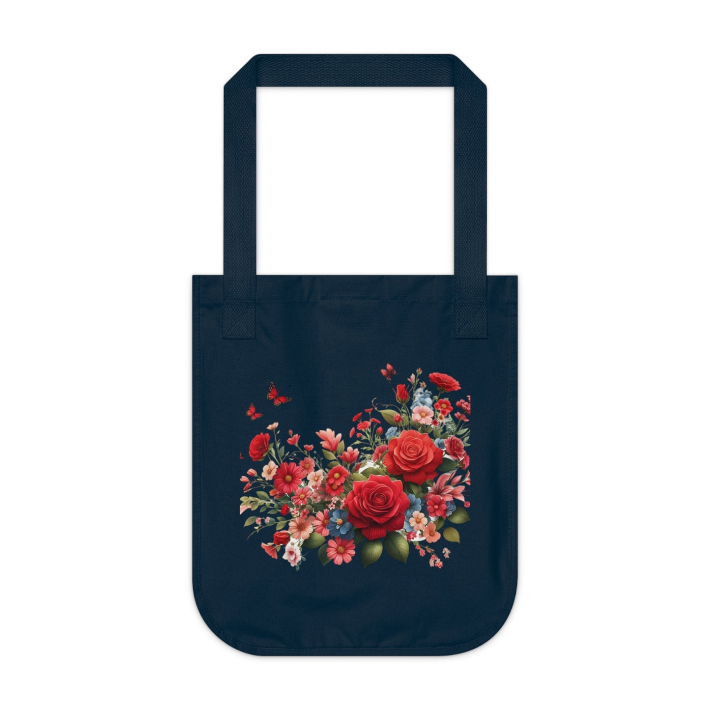 Flowers Red Rose Floral Organic Canvas Tote Bag - Eco-Friendly Carryall for Everyday Use