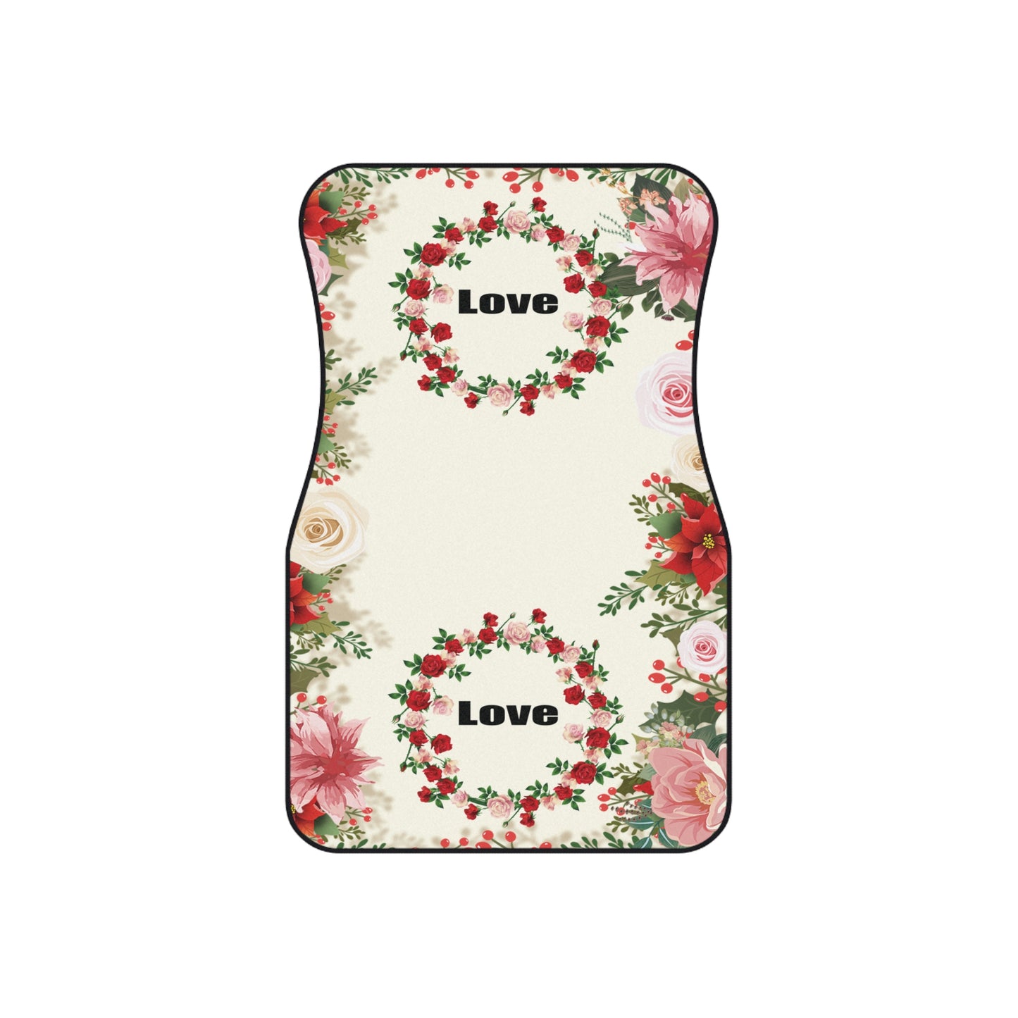 Flowers Round Flowers Love Car Floor Mats – 2-Piece Front Set, Durable & Stylish, Universal Fit