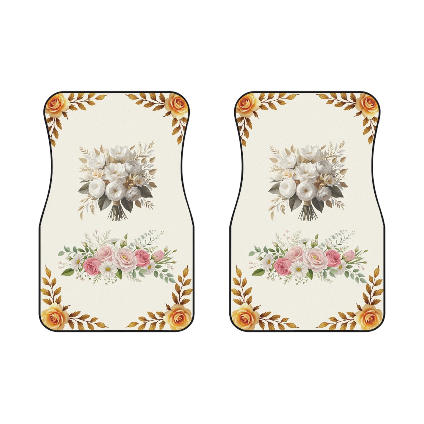 Flowers Colorful White Flowers Car Floor Mats – 2-Piece Front Set, Durable & Stylish, Universal Fit
