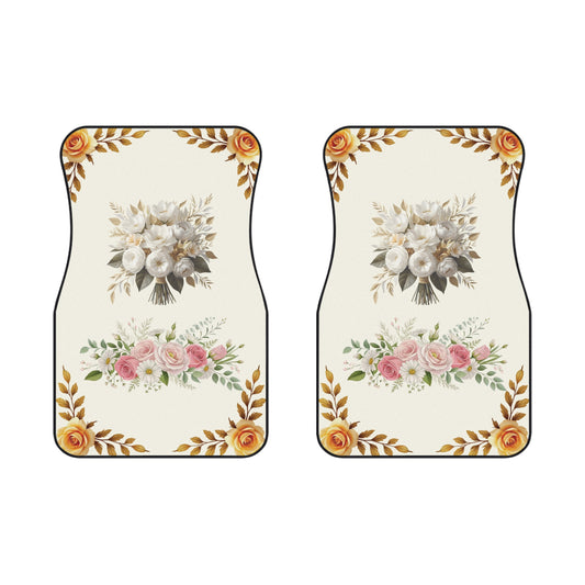 Flowers Colorful White Flowers Car Floor Mats – 2-Piece Front Set, Durable & Stylish, Universal Fit