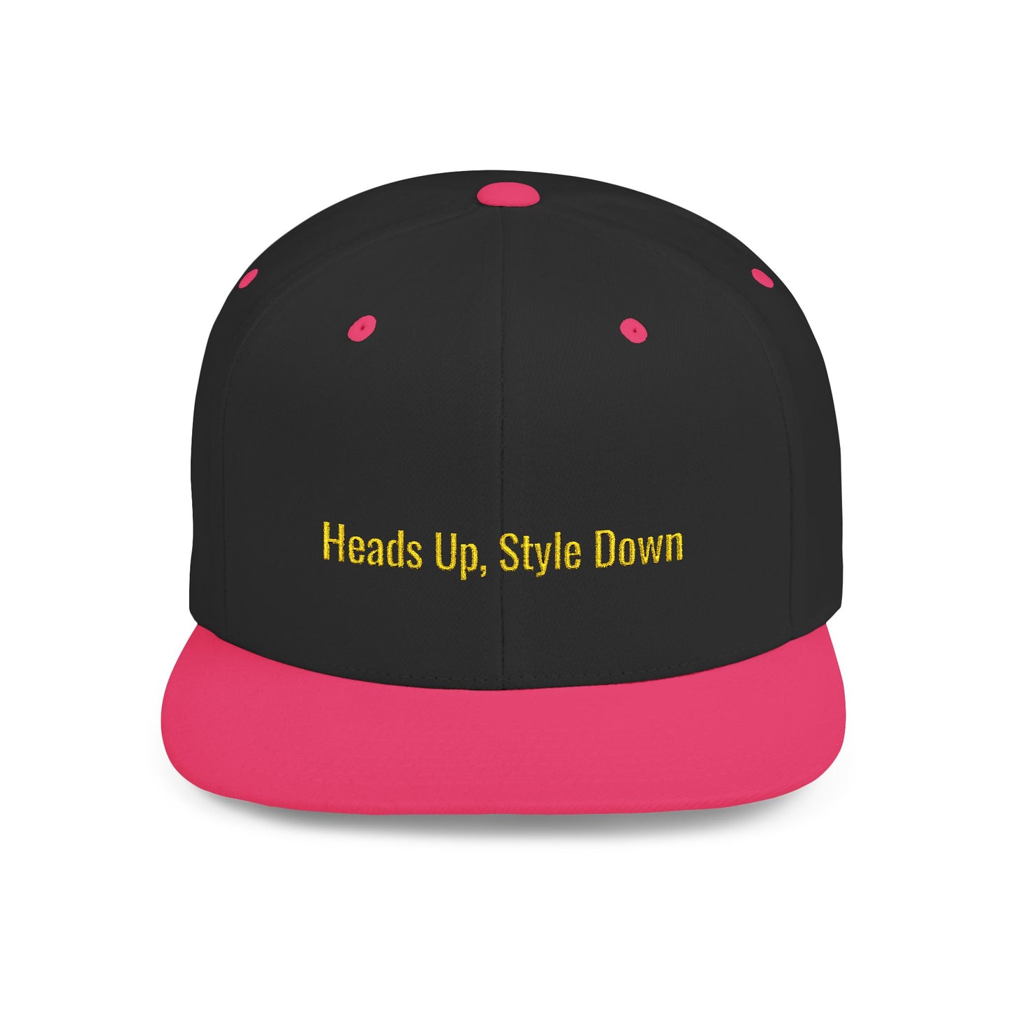 Text Heads Up, Style Down Flat Bill Snapback – Lightweight, Custom Fit, Premium Quality