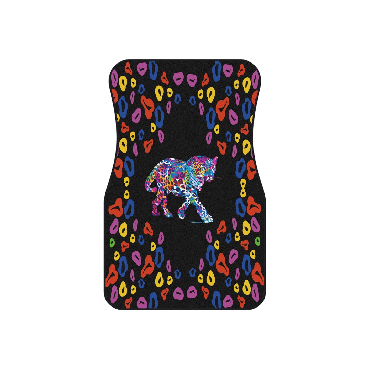 Leopard Pattern Colorful Car Floor Mats – 2-Piece Front Set, Durable & Stylish, Universal Fit