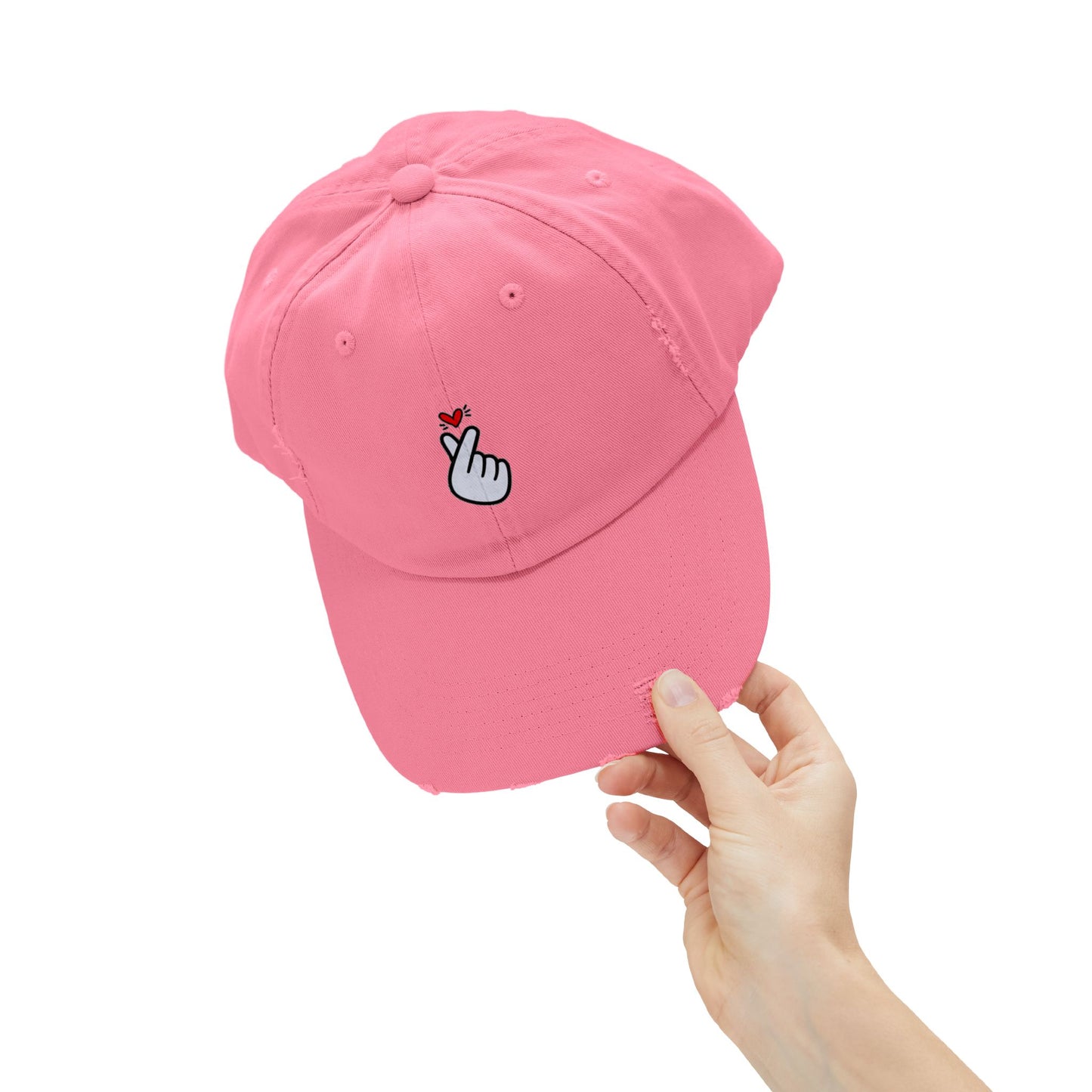 Heart Gesture Vintage Distressed Dad Hat Unisex Adjustable Cotton Twill Baseball Cap for Casual Everyday Wear