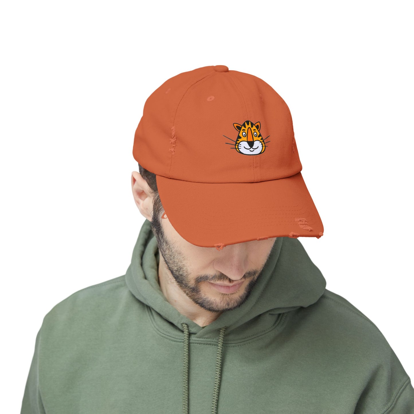 Tiger Face Vintage Distressed Dad Hat Unisex Adjustable Cotton Twill Baseball Cap for Casual Everyday Wear