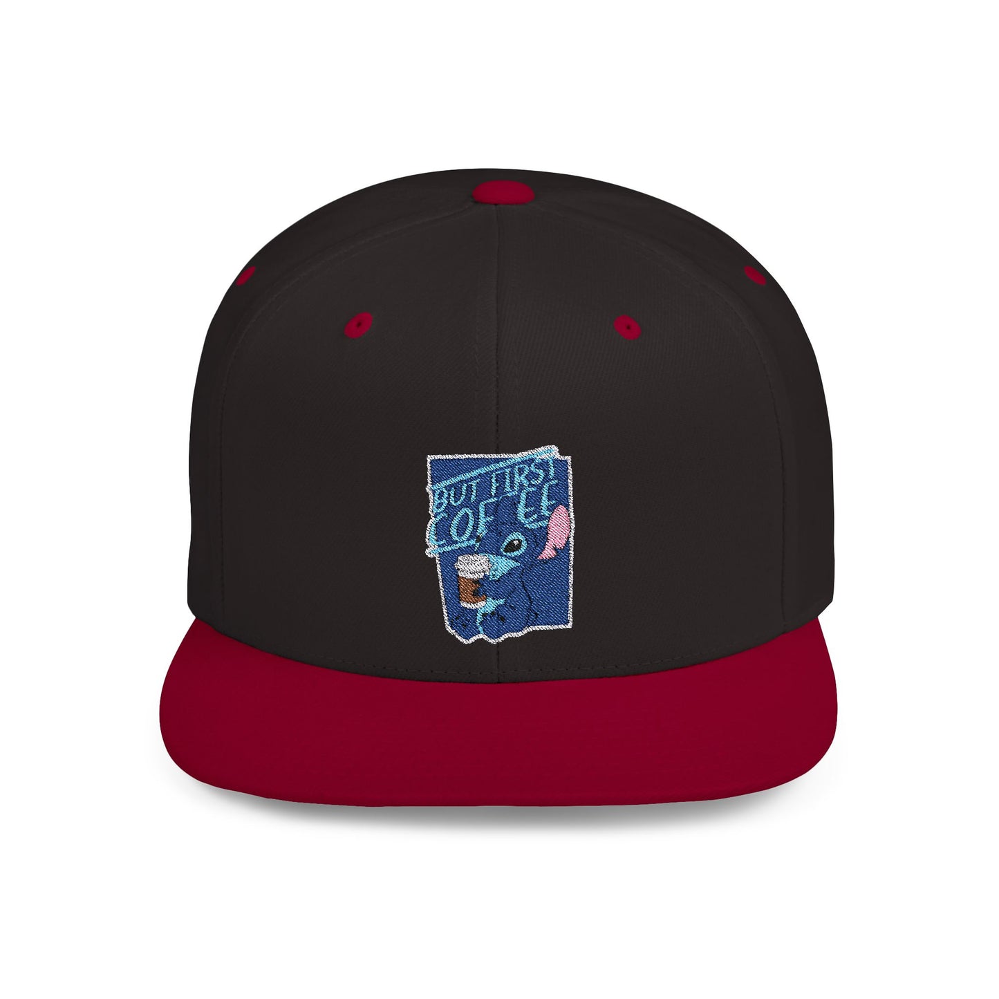 Disney Stitch But First Coffee Flat Bill Snapback – Lightweight, Custom Fit, Premium Quality