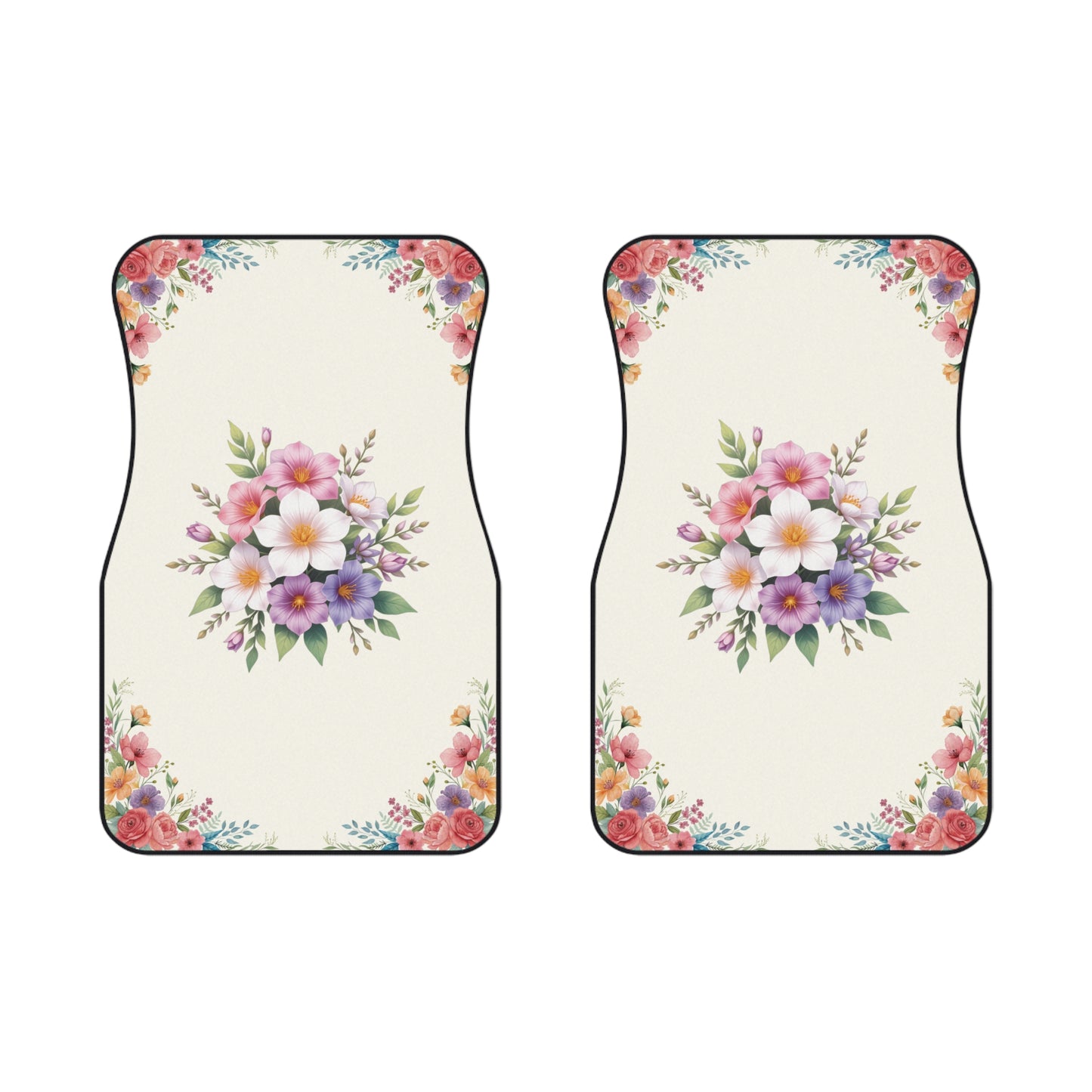 Flowers Beautiful Bouquet Car Floor Mats – 2-Piece Front Set, Durable & Stylish, Universal Fit
