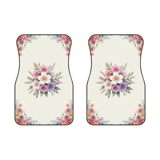 Flowers Beautiful Bouquet Car Floor Mats – 2-Piece Front Set, Durable & Stylish, Universal Fit