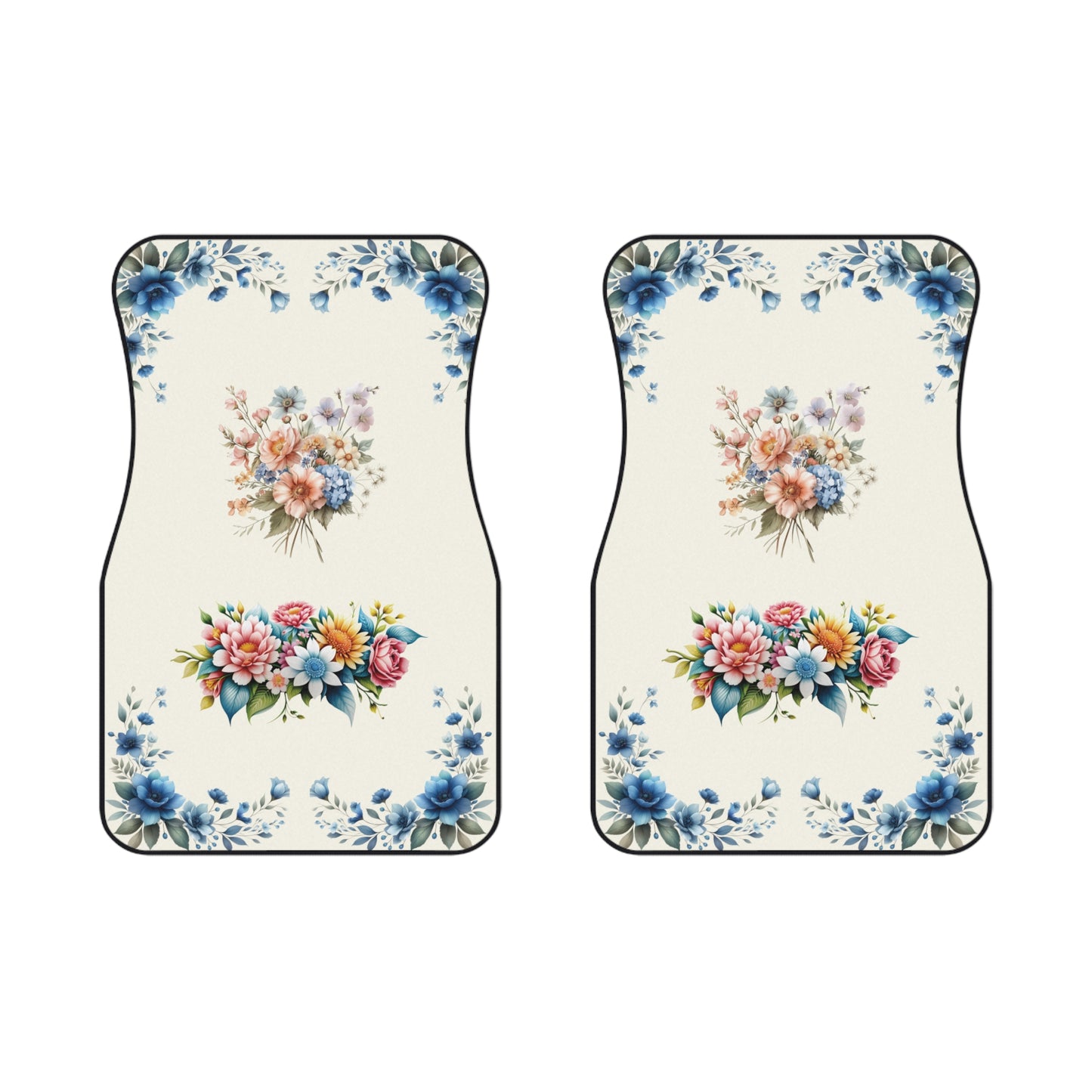 Flowers Beautiful Blue Flowers Car Floor Mats – 2-Piece Front Set, Durable & Stylish, Universal Fit