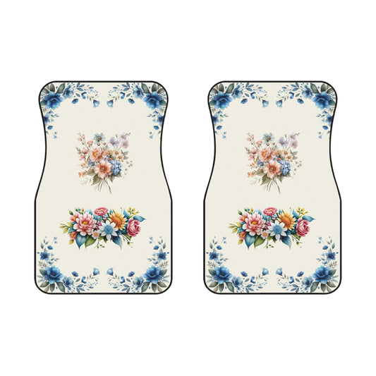 Flowers Beautiful Blue Flowers Car Floor Mats – 2-Piece Front Set, Durable & Stylish, Universal Fit