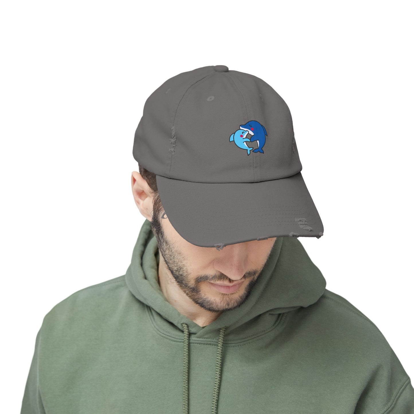 Dolphin Couple Vintage Distressed Dad Hat Unisex Adjustable Cotton Twill Baseball Cap for Casual Everyday Wear