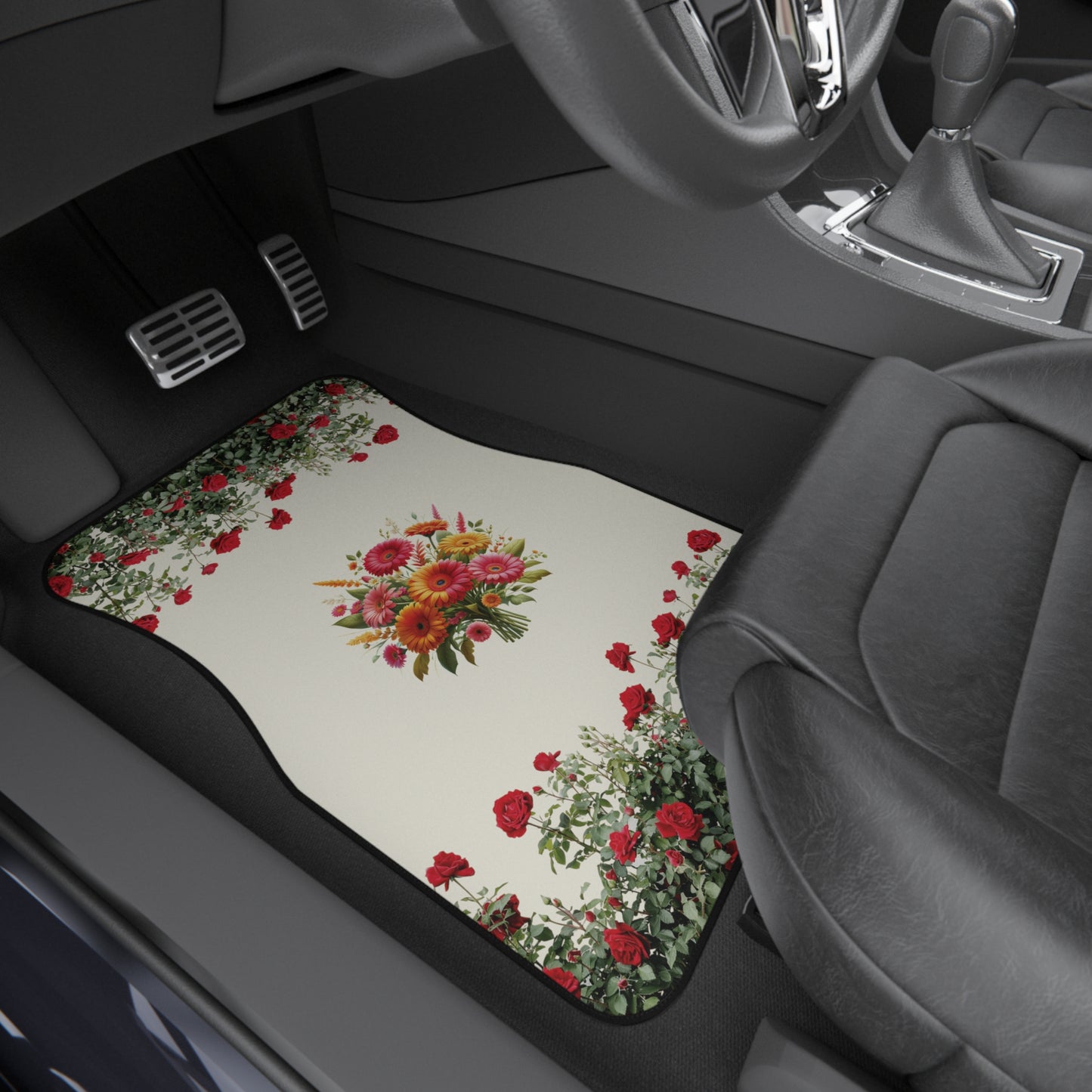 Flowers Gerbera Rose Garden Car Floor Mats – 2-Piece Front Set, Durable & Stylish, Universal Fit