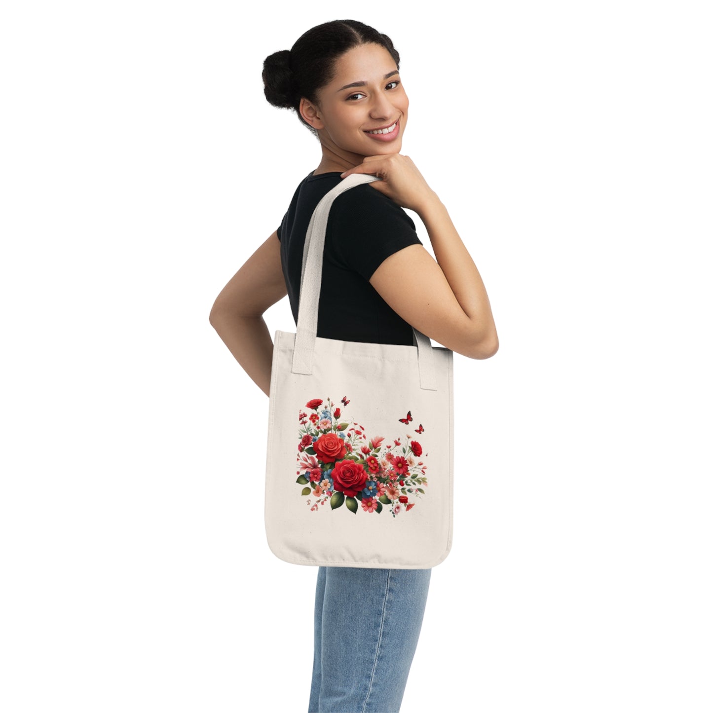 Flowers Red Rose Floral Organic Canvas Tote Bag - Eco-Friendly Carryall for Everyday Use