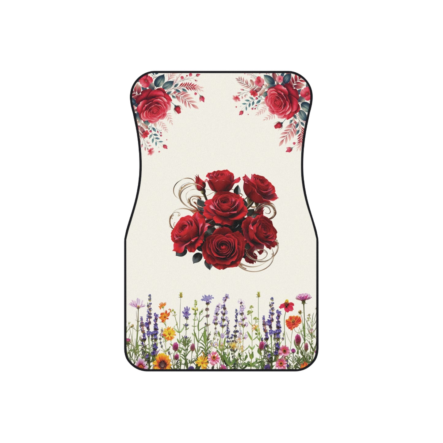 Flowers Red Rose Car Floor Mats – 2-Piece Front Set, Durable & Stylish, Universal Fit