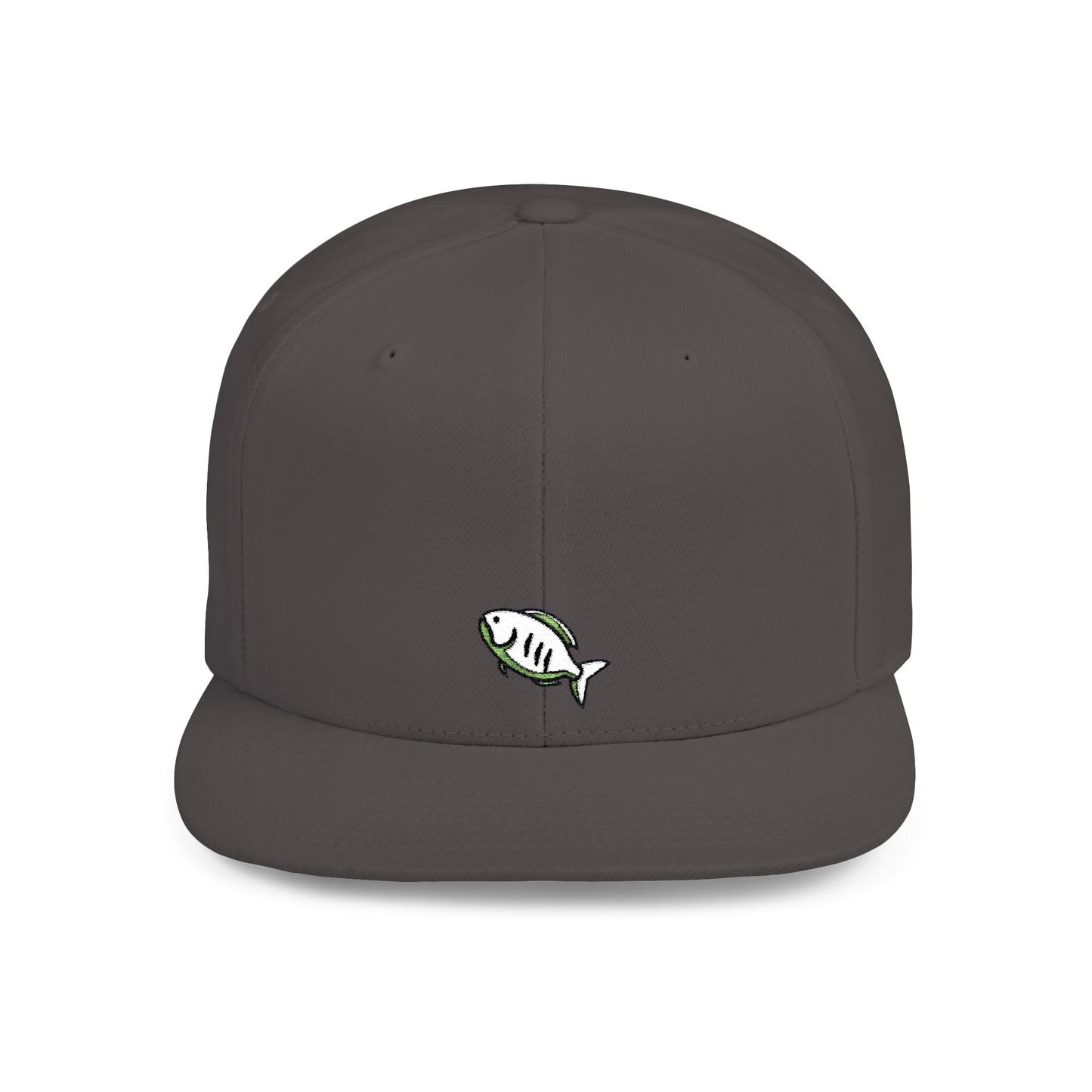Icons Embroidered White Fish Flat Bill Snapback – Lightweight, Custom Fit, Premium Quality
