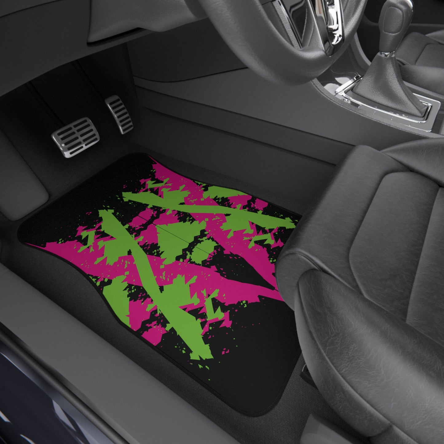 Art Paint Pink Green Car Floor Mats – 2-Piece Front Set, Durable & Stylish, Universal Fit