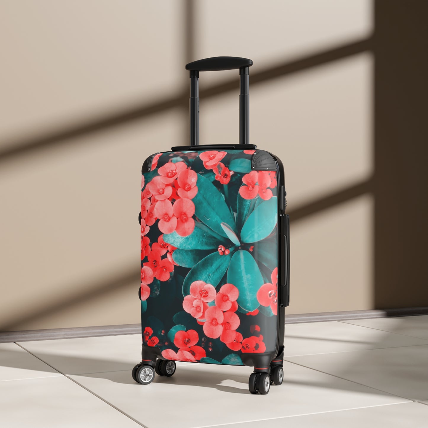 Nature Flowers Floral Green and Red Art Carry-On Suitcase - Stylish Luggage for Travelers