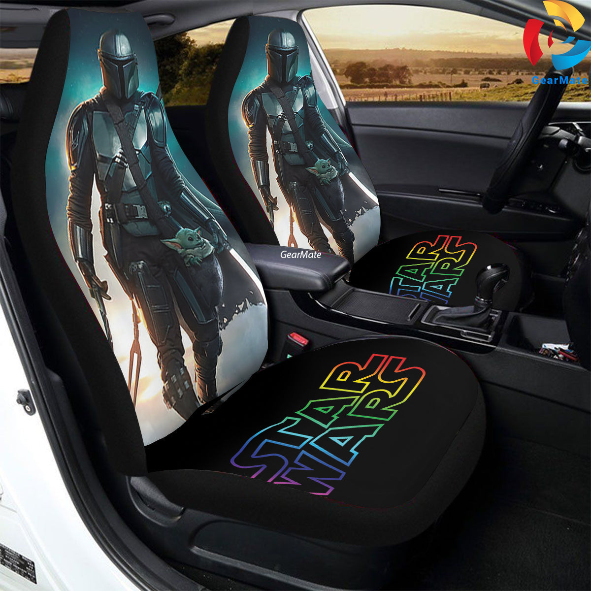 The Mandolarian Starwars Car Seat Covers – High Quality Graphic and Polar Fleece Protector Set