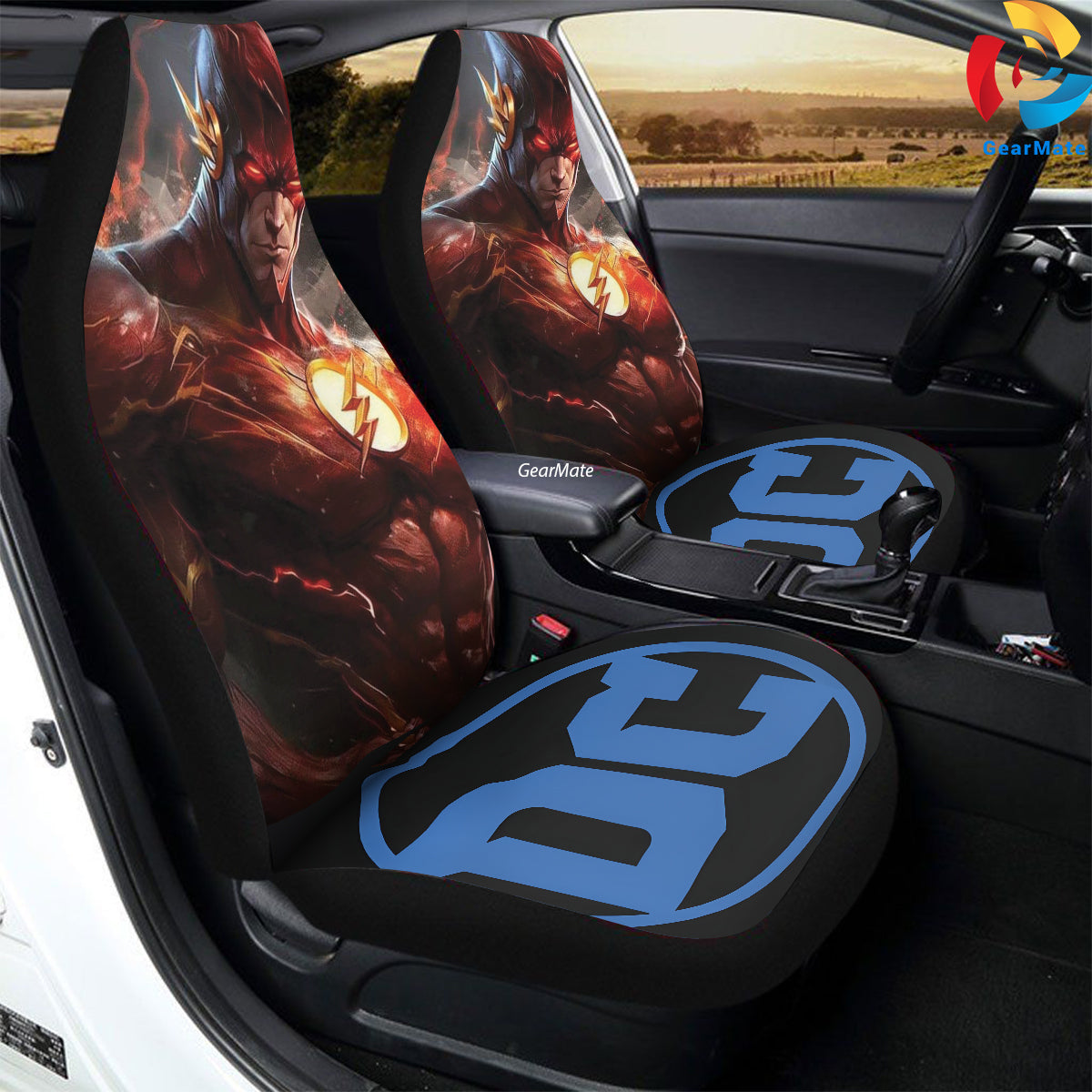 DC Red Flash Car Seat Covers – High Quality Graphic and Polar Fleece Protector Set