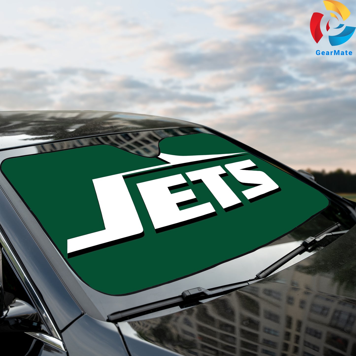 New York Jets NFL Football Basic Green Car Cover Reflective Car Sunshade – Premium Heat & UV Protection, Universal Fit