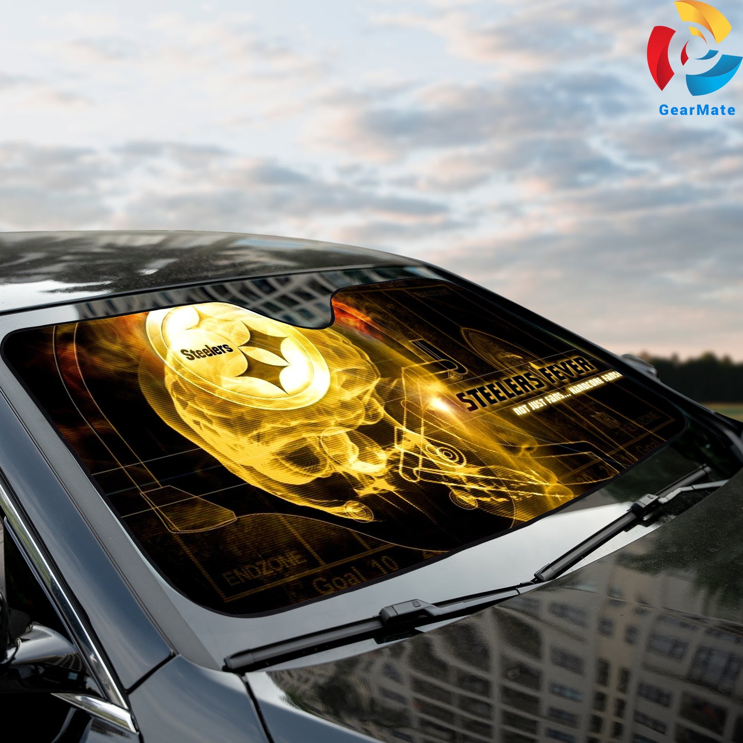 Pittsburgh Steelers NFL Football Golden Helmet Reflective Car Sunshade – Premium Heat & UV Protection, Universal Fit