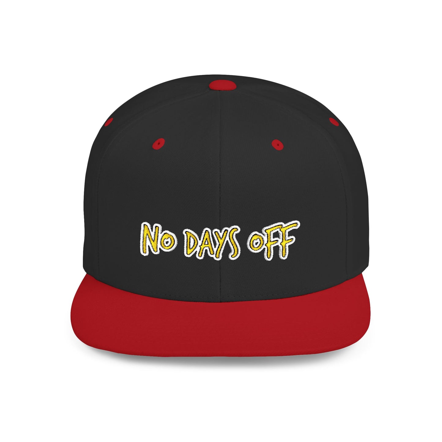 Text No Days Off Flat Bill Snapback – Lightweight, Custom Fit, Premium Quality