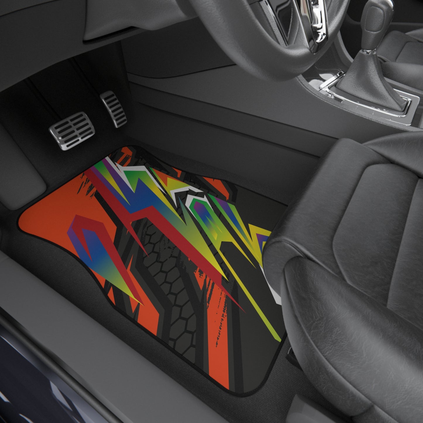 Sport Racing Orange Car Floor Mats – 2-Piece Front Set, Durable & Stylish, Universal Fit
