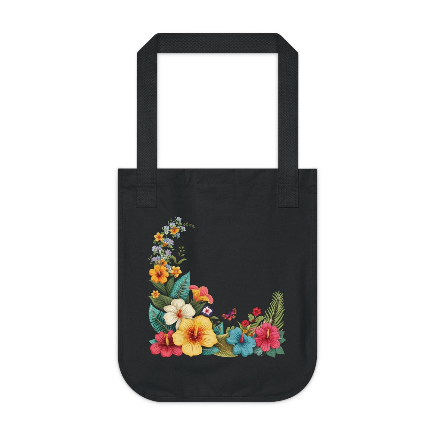 Flowers Cartoon Floral Organic Canvas Tote Bag – Eco-Friendly Shopping & Beach Accessory