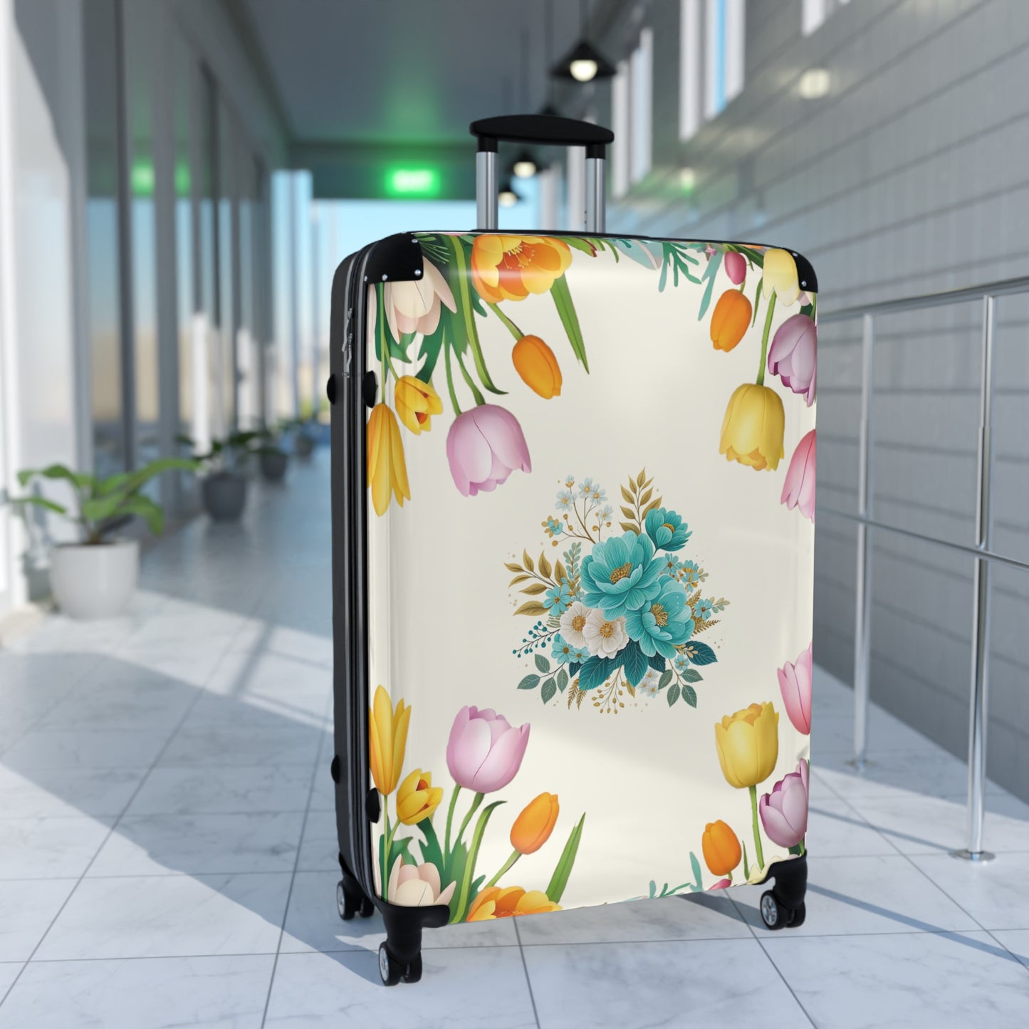 Nature Flowers Floral Blue Tulip Background Art Carry-On Suitcase - Stylish Luggage for Travelers